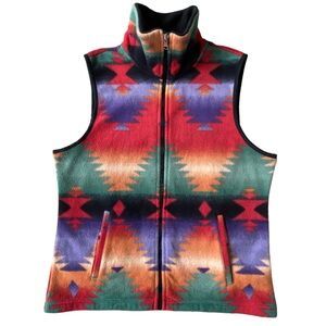 Ralph Lauren Chaps Fleece Southwestern Print Full Zip Vest L
